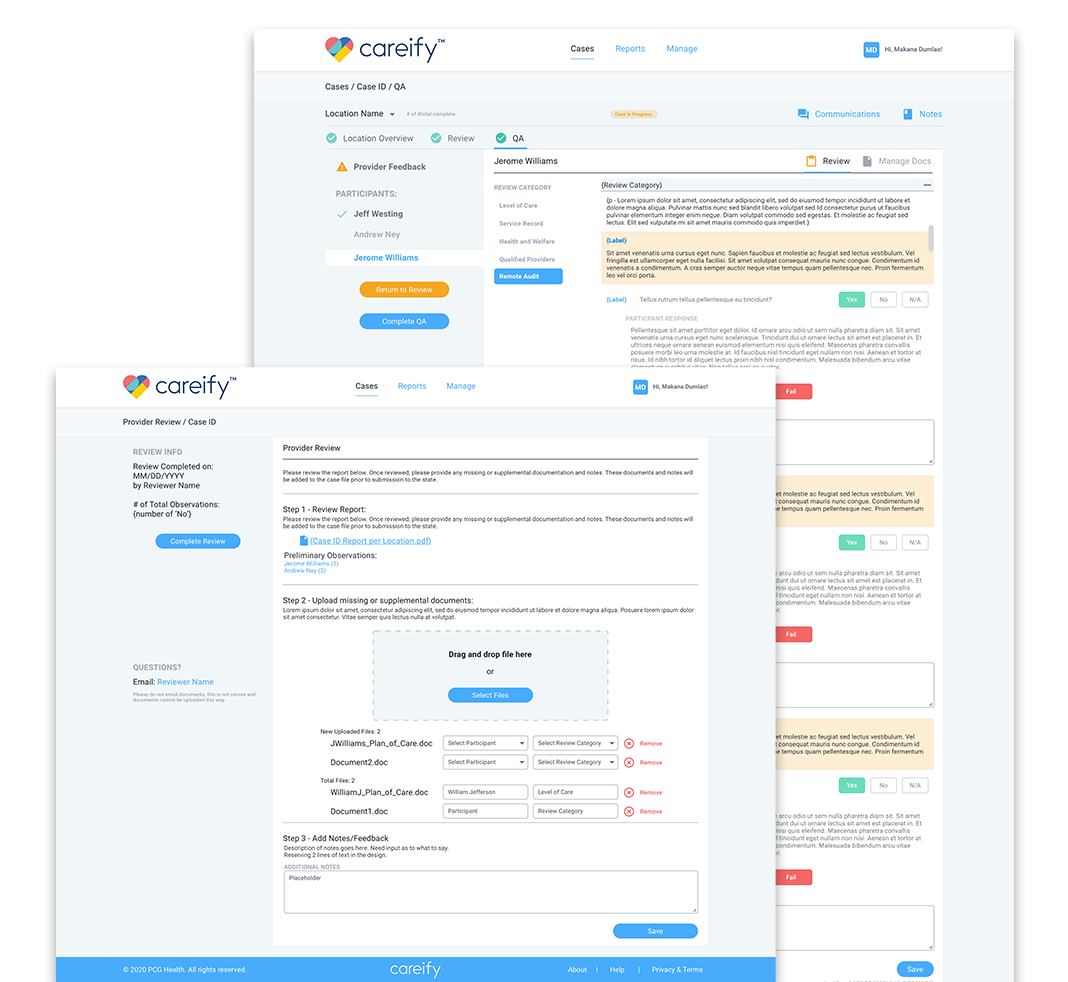 Case overview and manage documents screenshots