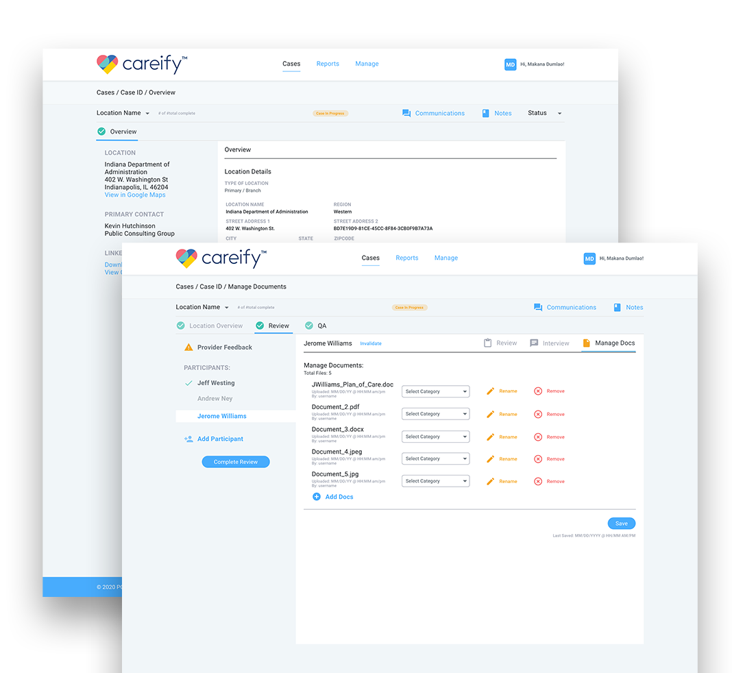 Case overview and manage documents screenshots